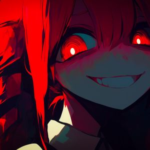 Preview wallpaper girl, eyes, smile, dark, red, anime