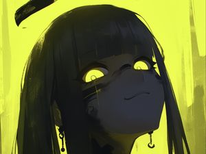 Preview wallpaper girl, eyes, smile, yellow, art, anime