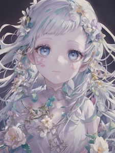 Preview wallpaper girl, eyes, tattoo, flowers, anime