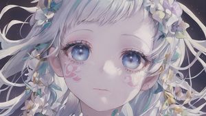 Preview wallpaper girl, eyes, tattoo, flowers, anime