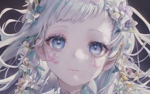 Preview wallpaper girl, eyes, tattoo, flowers, anime