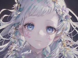 Preview wallpaper girl, eyes, tattoo, flowers, anime