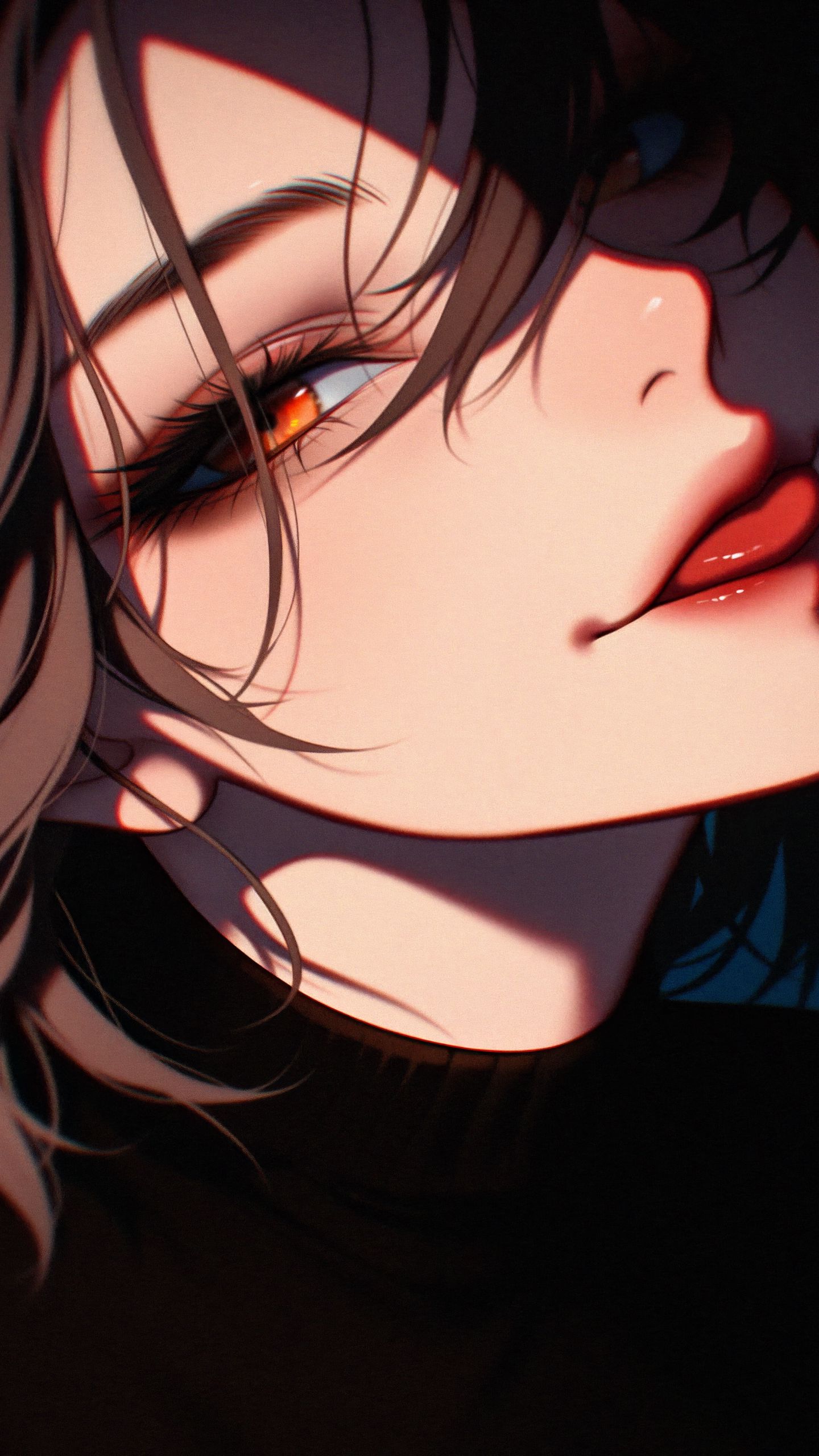 1440x2560 Wallpaper girl, eyes, tongue, art, anime