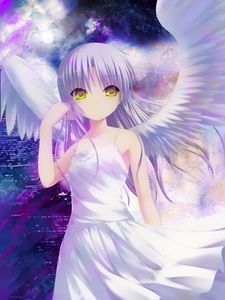Preview wallpaper girl, eyes, wings, cleanliness, city, lights