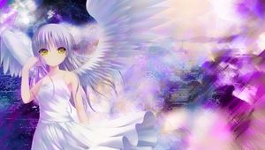 Preview wallpaper girl, eyes, wings, cleanliness, city, lights