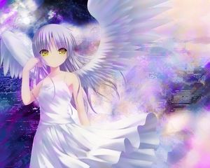 Preview wallpaper girl, eyes, wings, cleanliness, city, lights