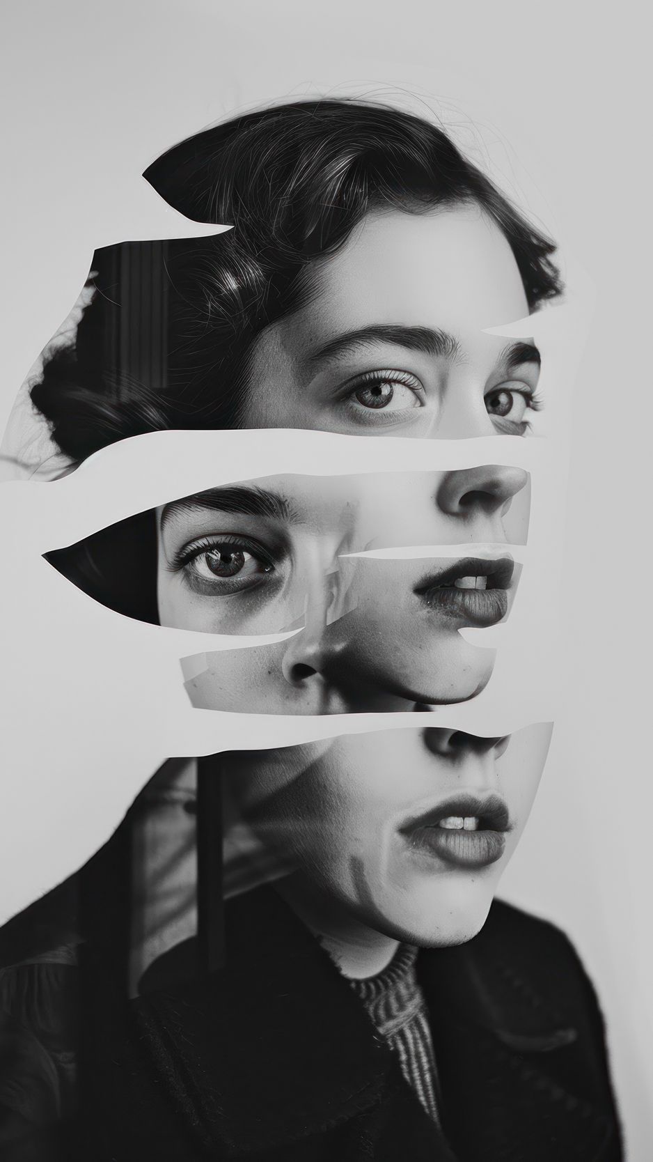 938x1668 Wallpaper girl, face, eyes, lips, black and white