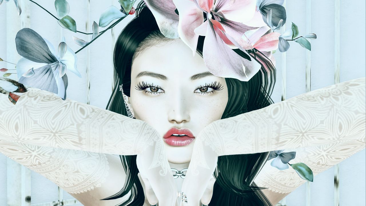 Wallpaper girl, face, flowers, art hd, picture, image