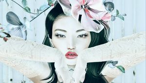 Preview wallpaper girl, face, flowers, art