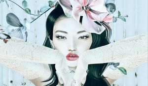 Preview wallpaper girl, face, flowers, art