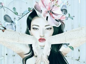 Preview wallpaper girl, face, flowers, art