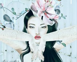 Preview wallpaper girl, face, flowers, art
