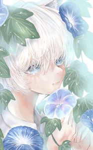 Preview wallpaper girl, face, flowers, tears, sad, anime