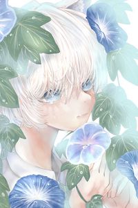 Preview wallpaper girl, face, flowers, tears, sad, anime