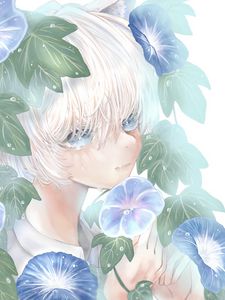 Preview wallpaper girl, face, flowers, tears, sad, anime