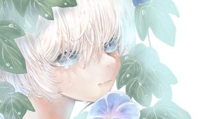 Preview wallpaper girl, face, flowers, tears, sad, anime