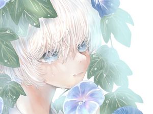 Preview wallpaper girl, face, flowers, tears, sad, anime