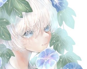 Preview wallpaper girl, face, flowers, tears, sad, anime