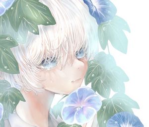 Preview wallpaper girl, face, flowers, tears, sad, anime