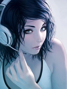 Preview wallpaper girl, face, hair, headphones, microphone