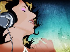 Preview wallpaper girl, face, headphones, music, music lover