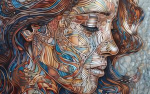 Preview wallpaper girl, face, lines, patterns, art
