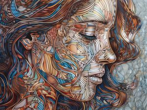 Preview wallpaper girl, face, lines, patterns, art