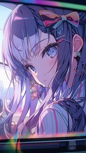 Preview wallpaper girl, face, monitor, anime, art