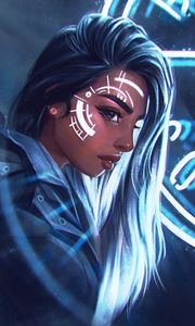 Preview wallpaper girl, face, paint, light, art