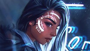 Preview wallpaper girl, face, paint, light, art