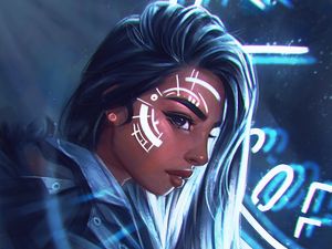 Preview wallpaper girl, face, paint, light, art