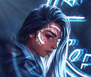 Preview wallpaper girl, face, paint, light, art