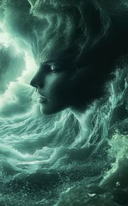 Preview wallpaper girl, face, sea, waves, art