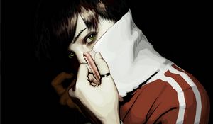 Preview wallpaper girl, face, sweatshirt, ring, eyes