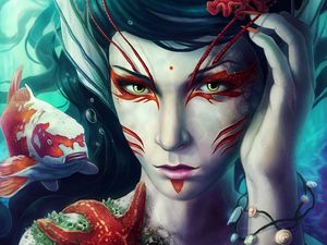 Preview wallpaper girl, face, underwater, fish