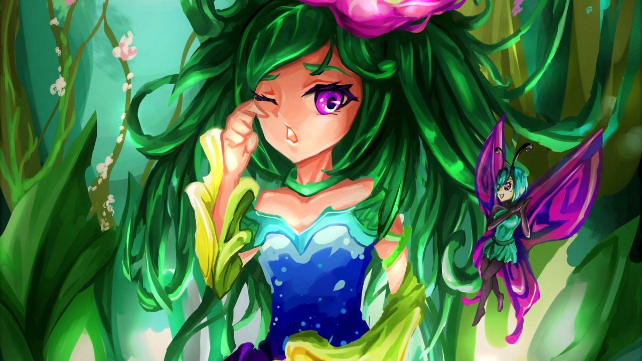 Wallpaper girl, fairy, flower, anime, art