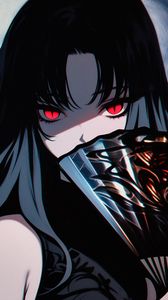 Preview wallpaper girl, fan, bangs, anime, art