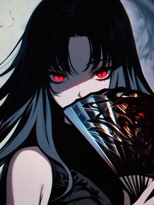 Preview wallpaper girl, fan, bangs, anime, art