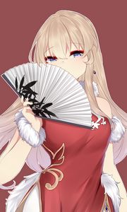 Preview wallpaper girl, fan, glance, anime, red