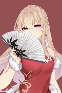 Preview wallpaper girl, fan, glance, anime, red