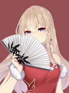 Preview wallpaper girl, fan, glance, anime, red