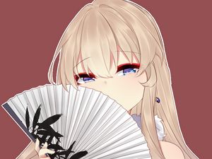 Preview wallpaper girl, fan, glance, anime, red