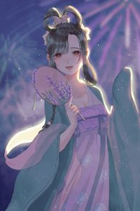 Preview wallpaper girl, fan, kimono, anime, art
