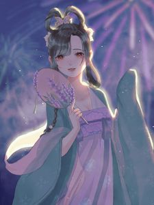 Preview wallpaper girl, fan, kimono, anime, art