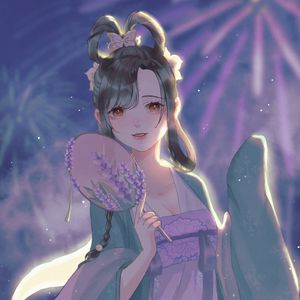 Preview wallpaper girl, fan, kimono, anime, art