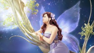 Preview wallpaper girl, fantasy, fairy, tree
