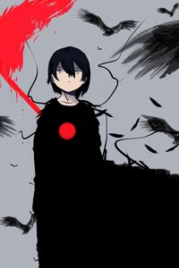 Preview wallpaper girl, feathers, bird, anime