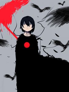 Preview wallpaper girl, feathers, bird, anime