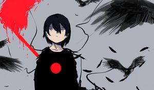 Preview wallpaper girl, feathers, bird, anime