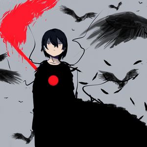 Preview wallpaper girl, feathers, bird, anime